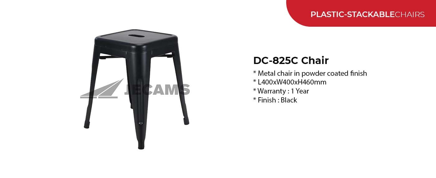 black stackable chair in metal powder coated finish