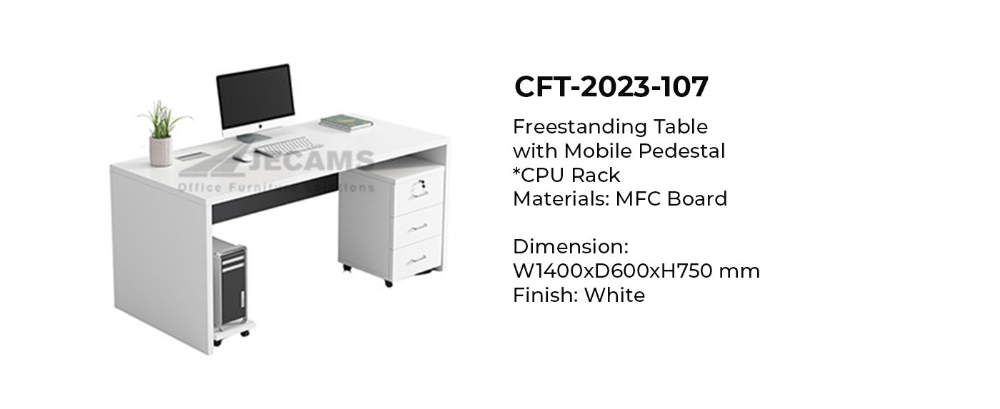 White Free Standing  Table with Mobile Pedestal