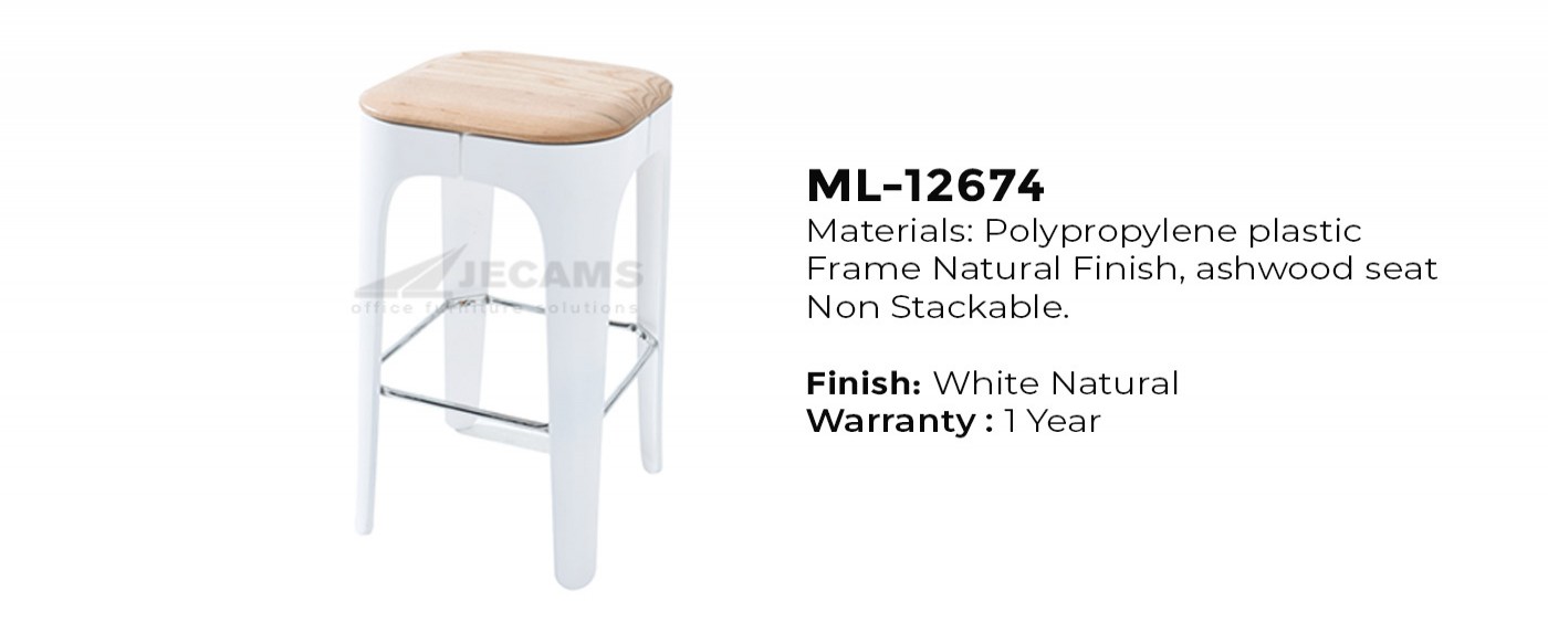 white plastic high stool chair
