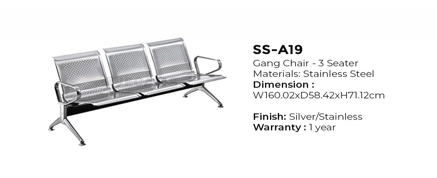 3 Seater Stainless Steel Gang Chair