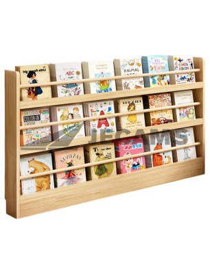 Wooden magazine organizer on a home reading nook