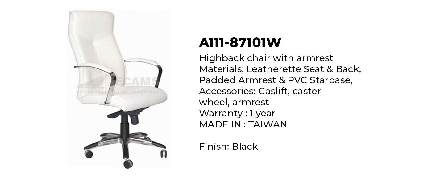White leatherette executive chair with wheels