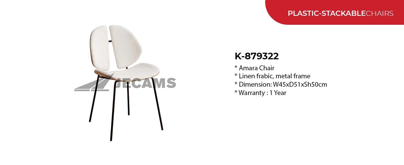 stackable chair with linen fabric and metal frame