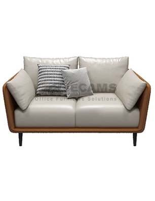 White Brown 2-Seater Office Sofa