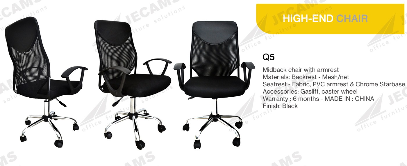 Black Mid Back Mesh Office Chair with Armrest Q5 | Jecams Inc.