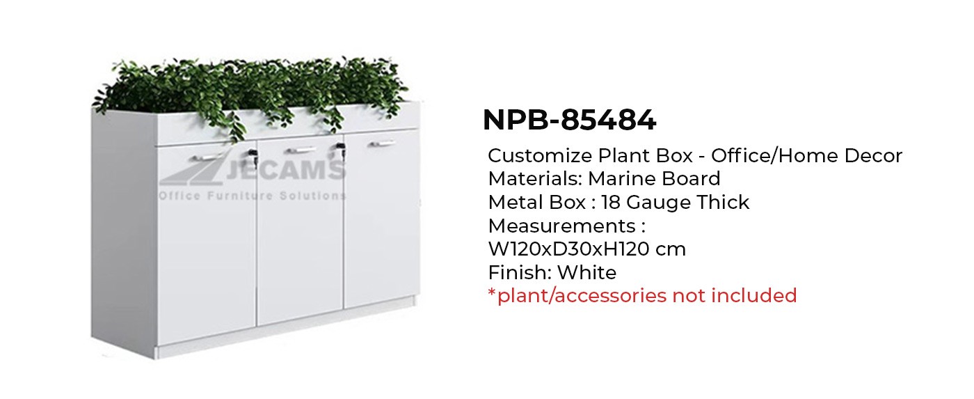 white office cabinet with plant box