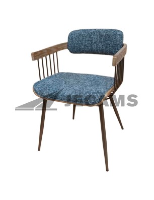Modern stackable chair with metal frame and fabric seat