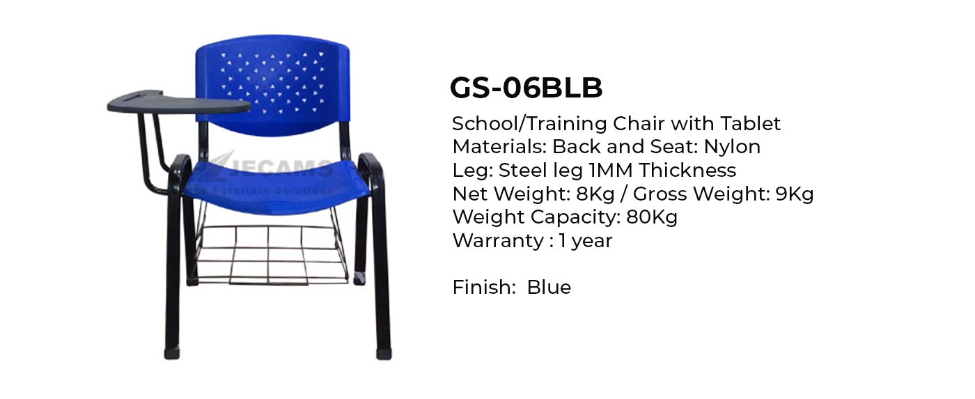 blue school chair under basket