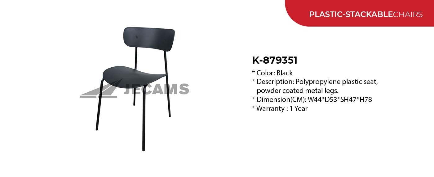 black stackable plastic chair