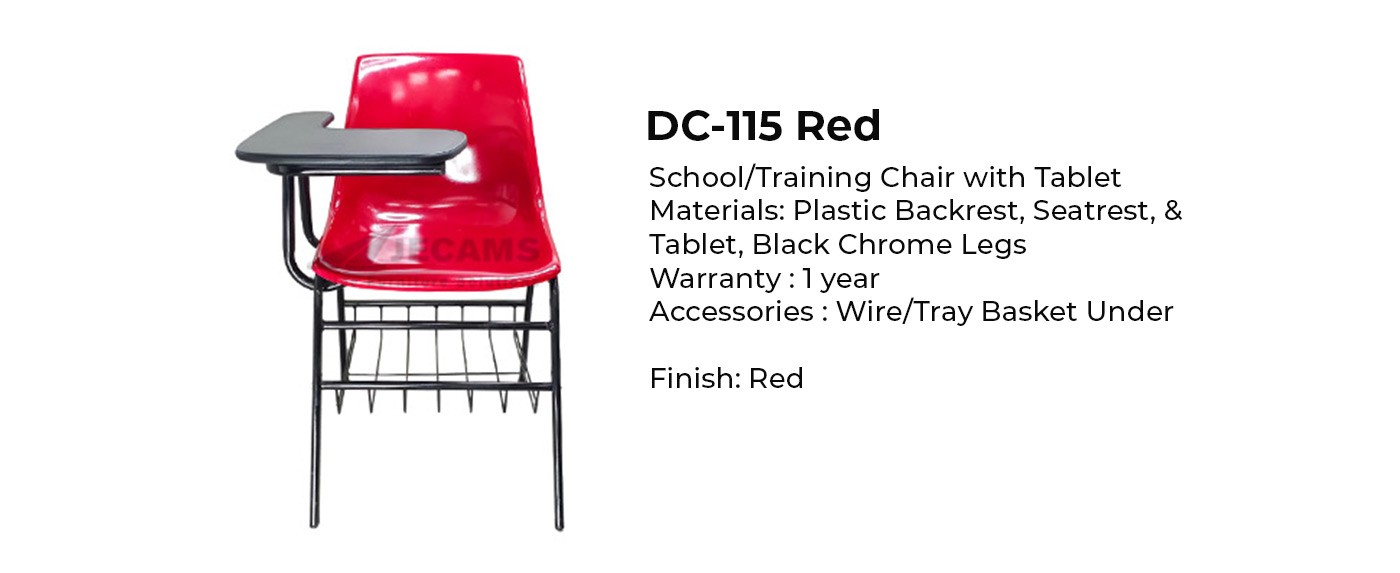 red school chair with basket