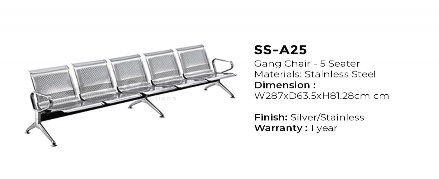 5 Seater Stainless Steel Gang Chair
